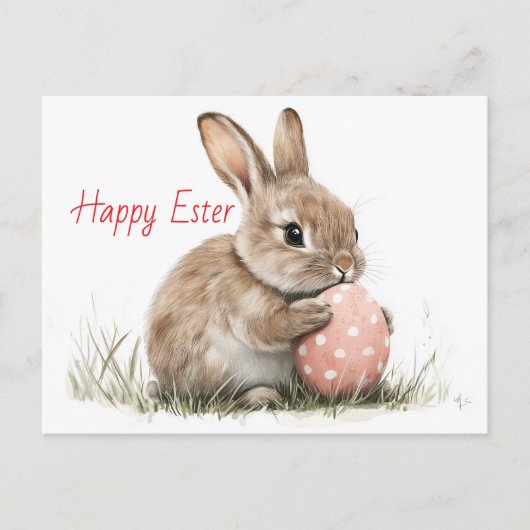 Happy Easter - Grappige konijn met ei verrukking Briefkaart (Voorkant)