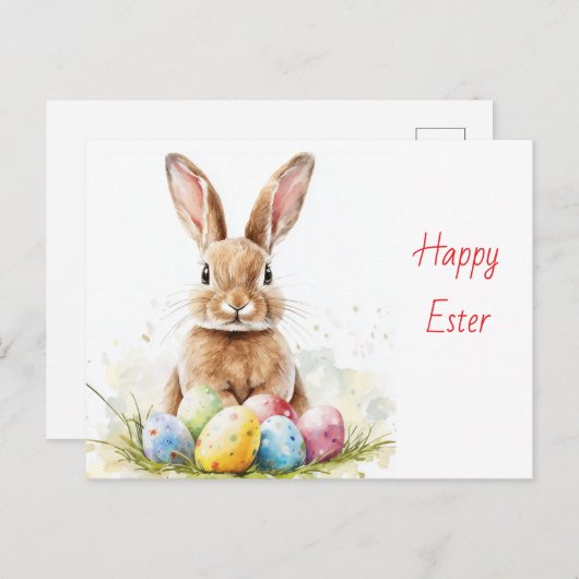 Happy Easter - Grappige konijn met ei verrukking Feestdagenkaart (Voorkant / Achterkant)