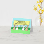 Happy Easter Great Granddochter Cartoon Bunnies Kaart (Gele Bloem)