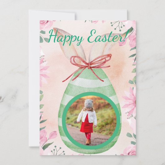 Happy Easter- green egg with photo Invitation Kaart (Voorkant)