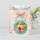 Happy Easter- green egg with photo Invitation Kaart (Staand voorkant)