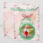 Happy Easter- green egg with photo Invitation Kaart (Voorkant / Achterkant)