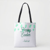 Happy Easter green eggs pastel name date simple Tote Bag (Voorkant)