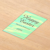 Happy Easter green yellow pastel gray name year  Acryl Uitnodigingen (Laagn)