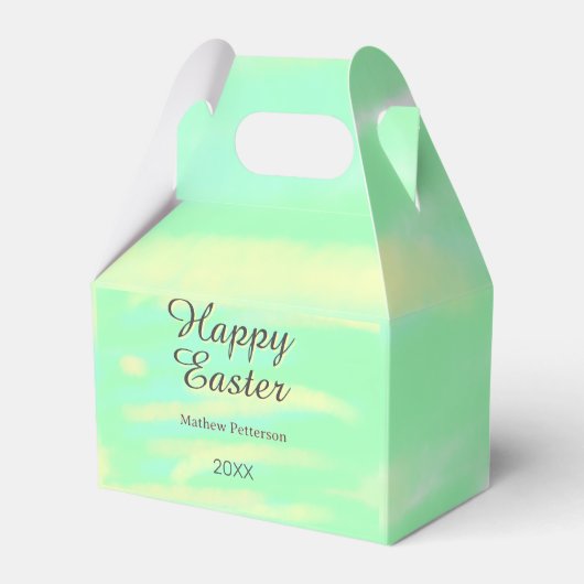 Happy Easter green yellow pastel gray name year  Bedankdoosjes (Voorkant Zijde)
