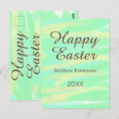 Happy Easter green yellow pastel gray name year  Briefkaart (Voorkant / Achterkant)