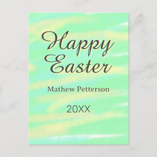 Happy Easter green yellow pastel gray name year  Briefkaart (Voorkant)