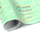 Happy Easter green yellow pastel gray name year  Cadeaupapier (Rol Hoek)