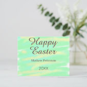 Happy Easter green yellow pastel gray name year  Feestdagenkaart (Staand voorkant)
