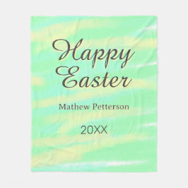 Happy Easter green yellow pastel gray name year  Fleece Deken