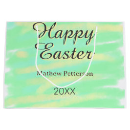 Happy Easter green yellow pastel gray name year  Groot Cadeauzakje