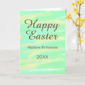 Happy Easter green yellow pastel gray name year  Kaart (Gele Bloem)