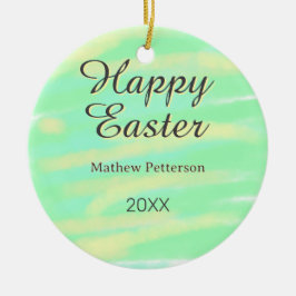 Happy Easter green yellow pastel gray name year  Keramisch Ornament