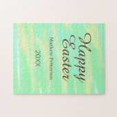 Happy Easter green yellow pastel gray name year  Legpuzzel (Horizontaal)