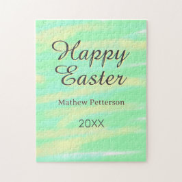 Happy Easter green yellow pastel gray name year  Legpuzzel