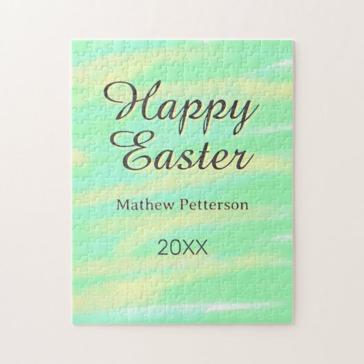 Happy Easter green yellow pastel gray name year  Legpuzzel (Verticaal)