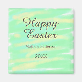 Happy Easter green yellow pastel gray name year  Magneet