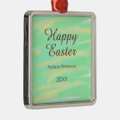 Happy Easter green yellow pastel gray name year  Metalen Ornament (Rechts)