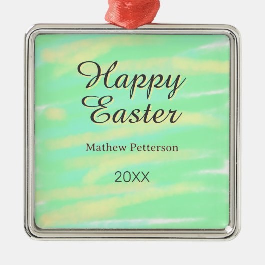 Happy Easter green yellow pastel gray name year  Metalen Ornament (Voorkant)