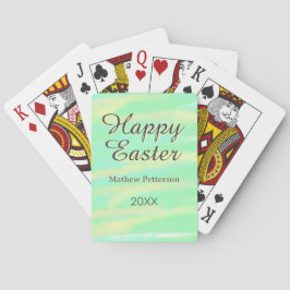 Happy Easter green yellow pastel gray name year  Pokerkaarten