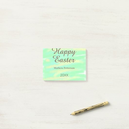 Happy Easter green yellow pastel gray name year  Post-it® Notes (Op bureau)