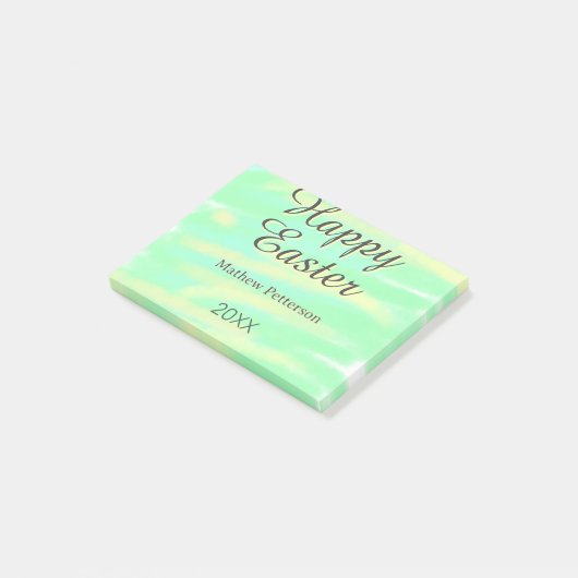 Happy Easter green yellow pastel gray name year  Post-it® Notes (Schuin)