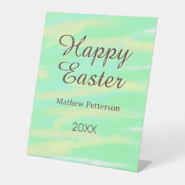Happy Easter green yellow pastel gray name year  Reclamebord Met Voetstuk