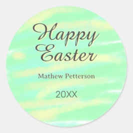 Happy Easter green yellow pastel gray name year  Ronde Sticker