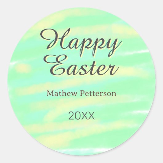 Happy Easter green yellow pastel gray name year  Ronde Sticker (Voorkant)