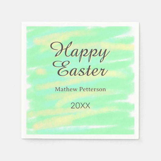 Happy Easter green yellow pastel gray name year  Servet (Voorkant)