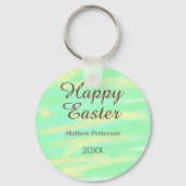 Happy Easter green yellow pastel gray name year  Sleutelhanger (Voorkant)