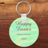 Happy Easter green yellow pastel gray name year  Sleutelhanger (Voorkant)