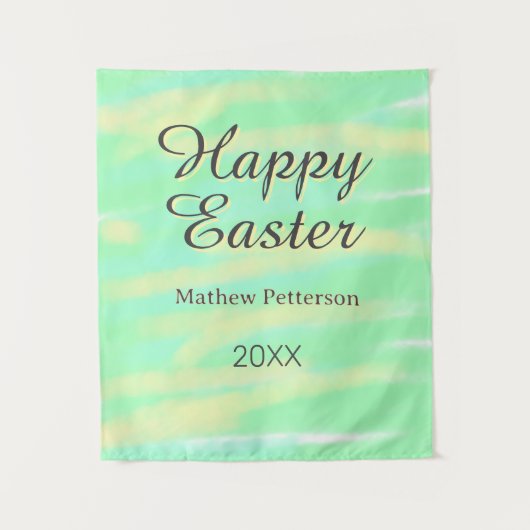 Happy Easter green yellow pastel gray name year  Wandkleed (Voorkant)