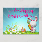 Happy Easter Greeting Bunny Spring Flowers Briefkaart (Voorkant)