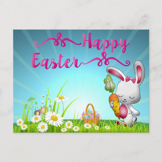 Happy Easter Greeting Bunny Spring Flowers Briefkaart (Voorkant)