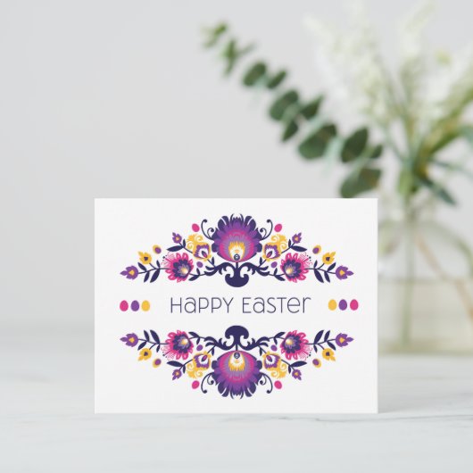 Happy Easter Greetings Folklore Custom Text Briefkaart (Staand voorkant)