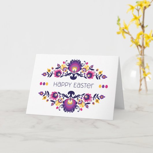 Happy Easter Greetings Folklore Custom Text Kaart (Gele Bloem)