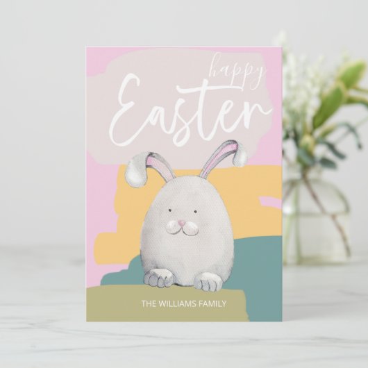 Happy Easter Happy Bunny Waterverf Holiday Kaart (Staand voorkant)