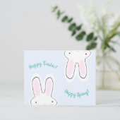 Happy Easter Happy Spring blue leuke bunny grappig Briefkaart (Staand voorkant)