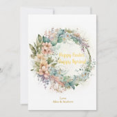 Happy Easter Happy Spring Yellow Floral Wreate Feestdagenkaart (Voorkant)