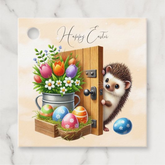 Happy Easter Hedgehog Easter Eggs Tulpen Bedankjes Labels (Voorkant)