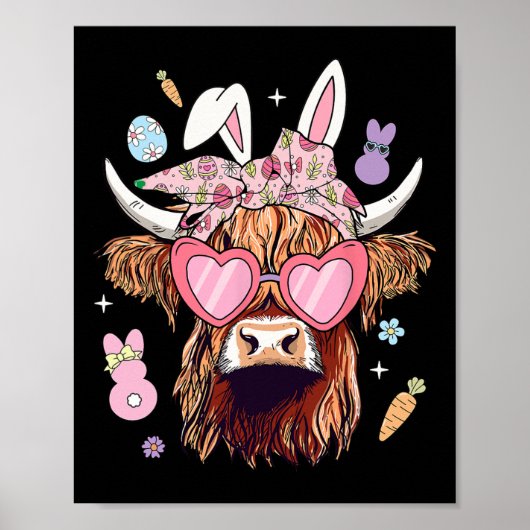Happy Easter Heifer Koe Bunny Ears Egg Hunting Poster (Voorkant)