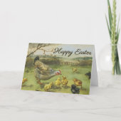 Happy Easter Hen & Chicks  Pastoral Feestdagen Kaart (Voorkant)