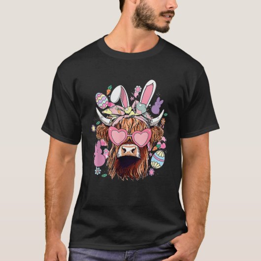 Happy Easter Highland Cow Heifer Easter Day Farmer T-shirt (Voorkant)