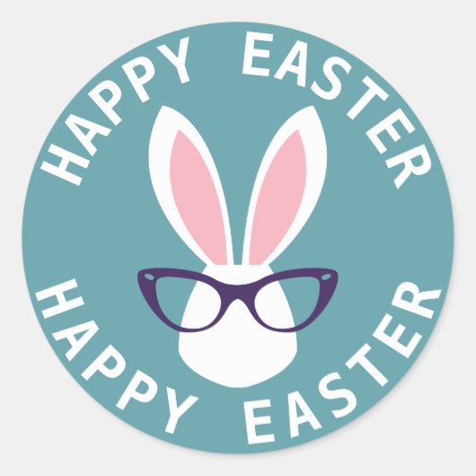 Happy Easter | Hipster Easter Bunny Ronde Sticker (Voorkant)