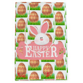 Happy Easter Holiday Bunny Floral Medium Cadeauzakje (Voorkant)