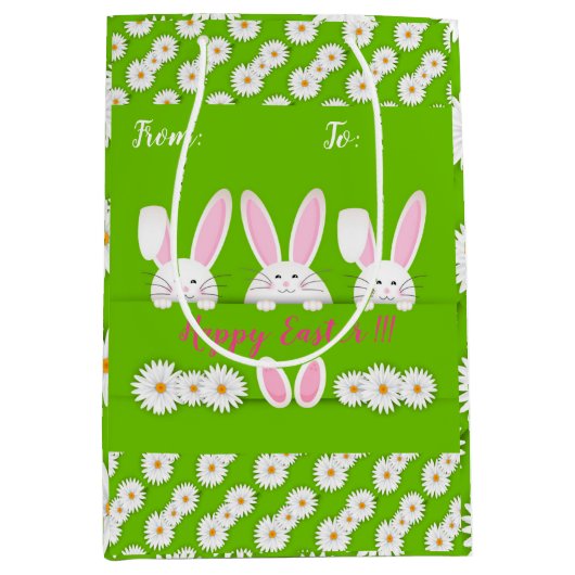 Happy Easter Holiday Bunny Floral Medium Cadeauzakje (Voorkant)