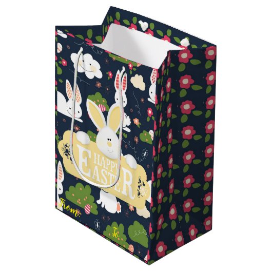 Happy Easter Holiday Bunny Floral Medium Cadeauzakje (Voorkant Gekanteld)