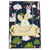 Happy Easter Holiday Bunny Floral Medium Cadeauzakje (Voorkant)