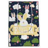 Happy Easter Holiday Bunny Floral Medium Cadeauzakje (Achterkant)